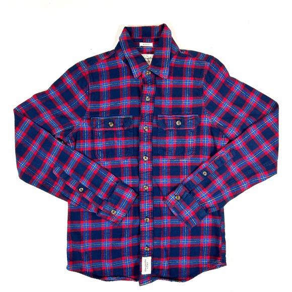 Abercrombie & Fitch Other - Abercrombie & Fitch Mens S Muscle Fit Flannel Plaid Shirt Navy Red 100% Cotton